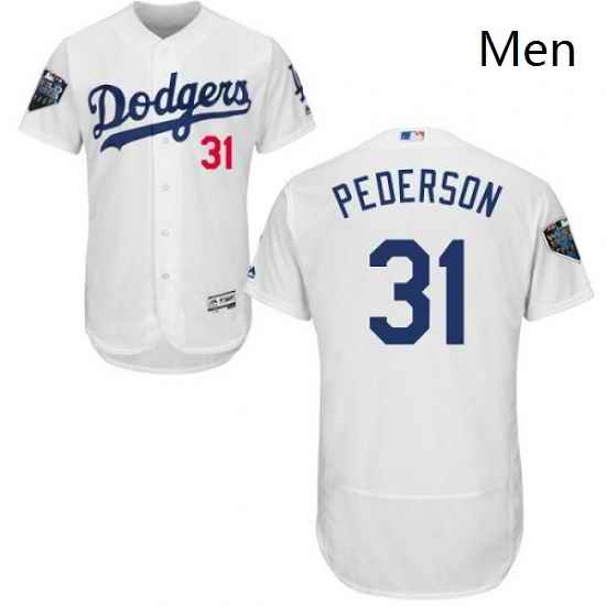 Mens Majestic Los Angeles Dodgers 31 Joc Pederson White Home Flex Base Authentic Collection 2018 World Series Jersey